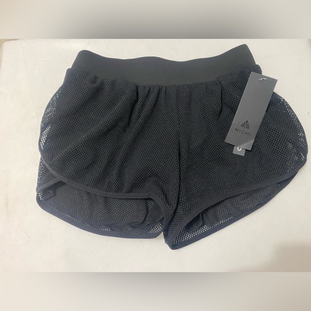 Michi Strata Running Short Womens Small Black New Mesh Layered Activewear STRS21